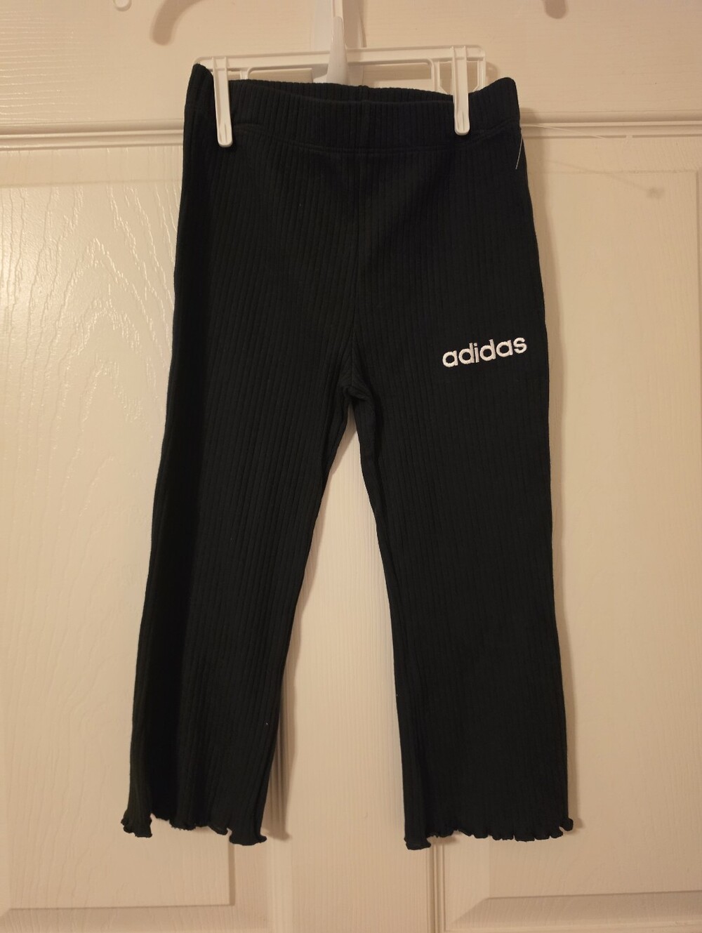 Adidas Girls Black Ribbed Flare Leggings - Size 4